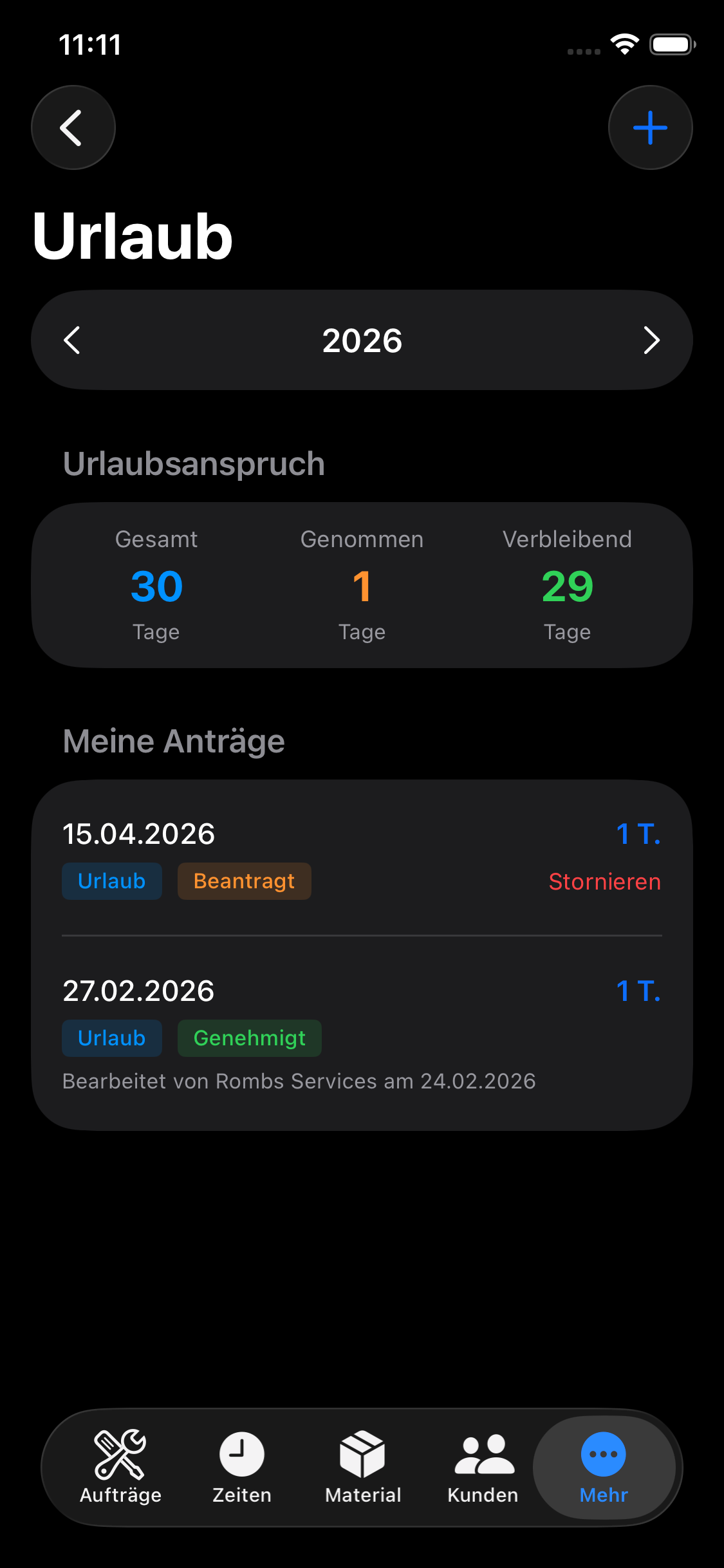 Urlaubsanträge in der Mein-Rapport App