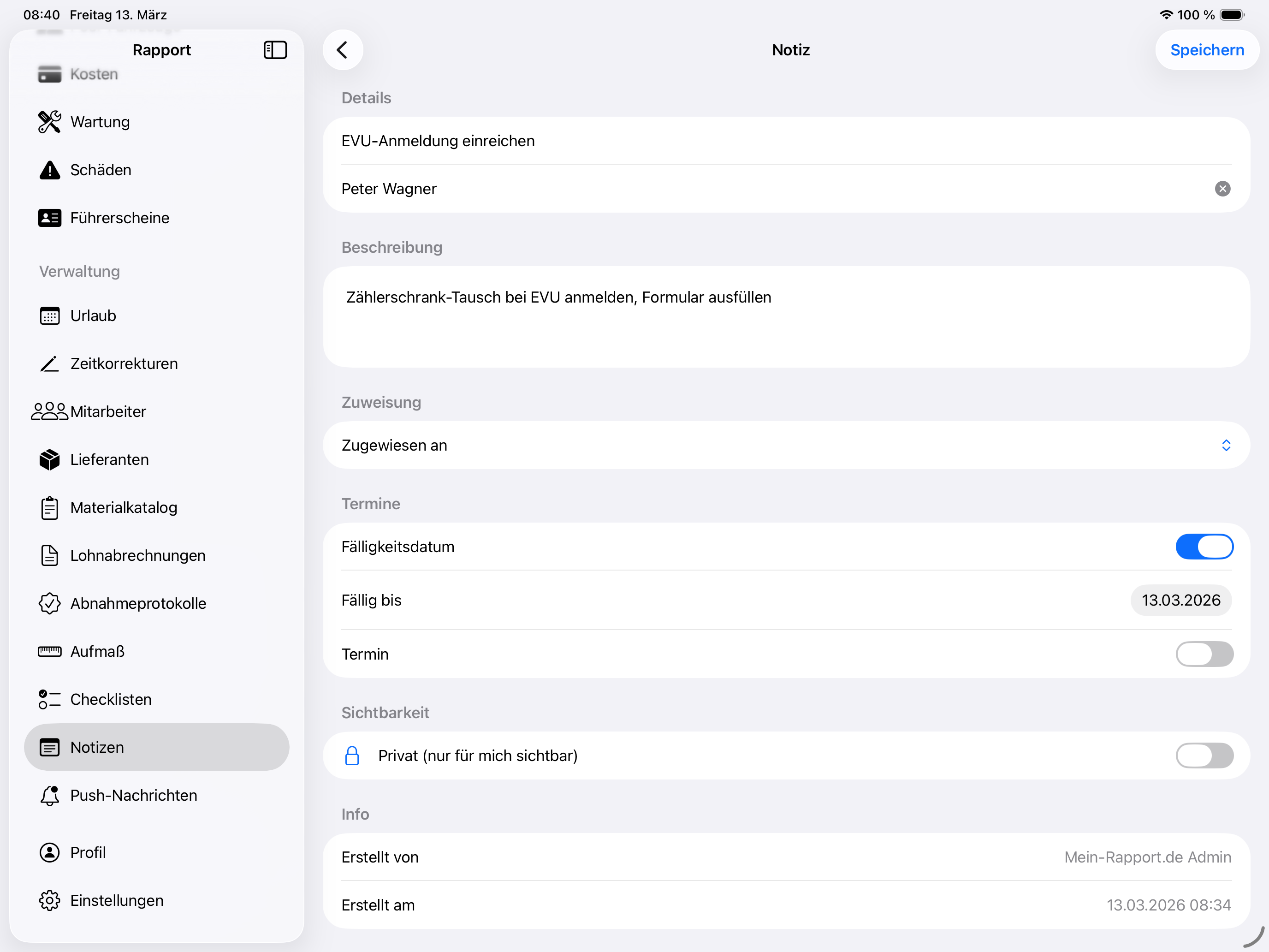 Kunden-Notizen in der Mein-Rapport App