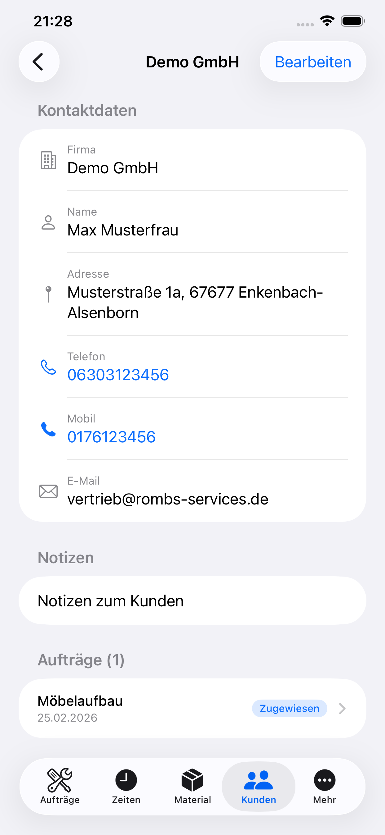 Kundenverwaltung in der Mein-Rapport App